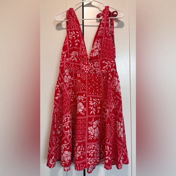 House of Harlow 1969 Red Summer Linen Blend Dress with Floral Pattern size S - Picture 2 of 9